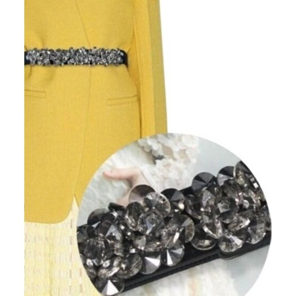 NEW 2/$30 M-L Glitzy Gray Waist Belt Crystal Faux Rhinestones Snap Closure